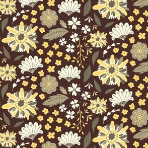 sage yellow and coffee brown boho flowers