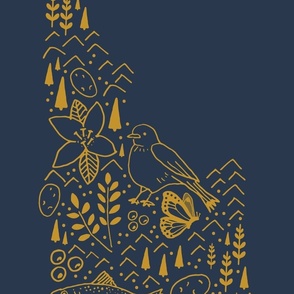 Idaho Tea Towel // blue and mustard, hand drawn state