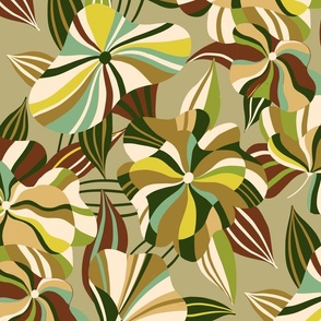 Dancing striped flowers // sage / green / grass // large scale