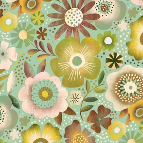 In the blooming garden // cream /sage / mint // large scale