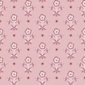 floral star/dusty rose background