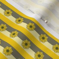 Small - Lain Snow X Spoonflower - Half-Inch Sunflowers on Yellow and Sage Green Stripes 