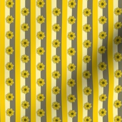 Small - Lain Snow X Spoonflower - Half-Inch Sunflowers on Yellow and Sage Green Stripes 