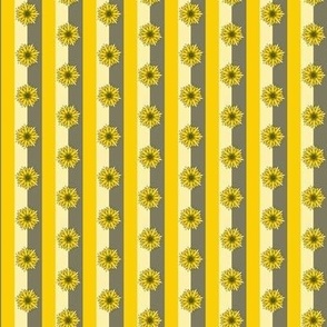 Small - Lain Snow X Spoonflower - Half-Inch Sunflowers on Yellow and Sage Green Stripes 