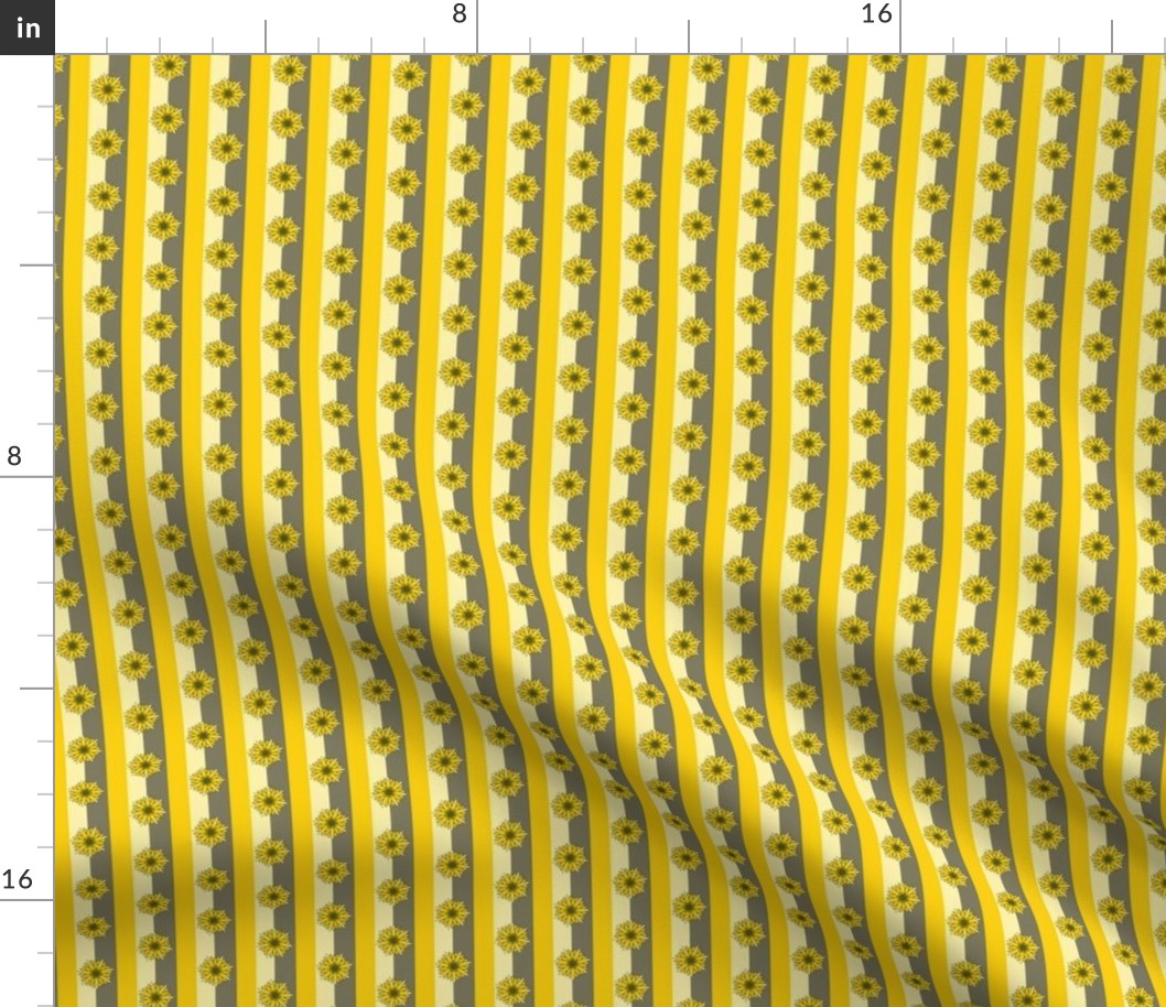 Small - Lain Snow X Spoonflower - Half-Inch Sunflowers on Yellow and Sage Green Stripes 