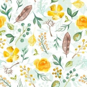 wildflorals watercolor on white with sage