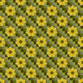 Small - Lain Snow X Spoonflower - Hand Drawn Sunflowers on Diagonal Brown and Green Checks - Small