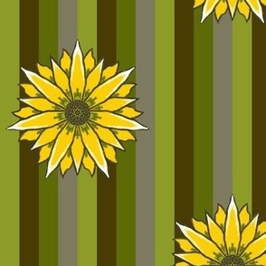 Large - Lain Snow X Spoonflower: Floral Wilderness - Sunflowers on Brown and Green Stripes 