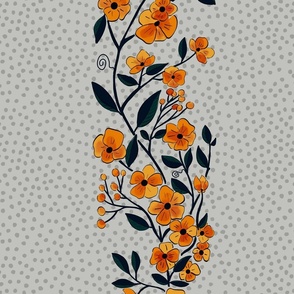  Whimsical  orange red flowers  in stripes - large scale
