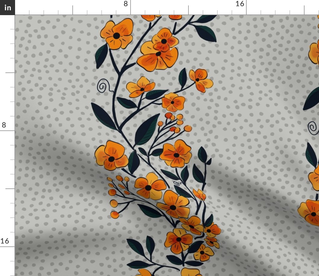  Whimsical  orange red flowers  in stripes - large scale
