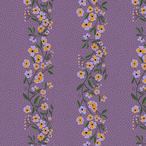 purple boho flowers  in stripes on lilac - medium scale