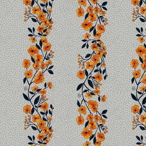  Whimsical  orange red flowers  in stripes 