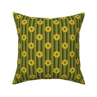 Lain Snow X Spoonflower: Floral Wilderness - Sunflowers on Brown and Green Stripes - Medium Scale