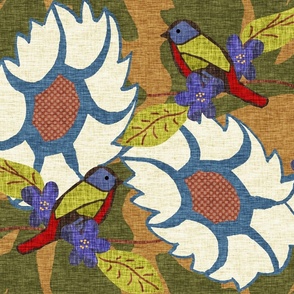 22  Painted Buntings and Sunflowers