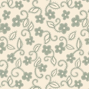 Boho Floral - Medium - Sage, Cream