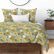 Jardin Fleuri - Boho Floral Sage Green Yellow Large Scale