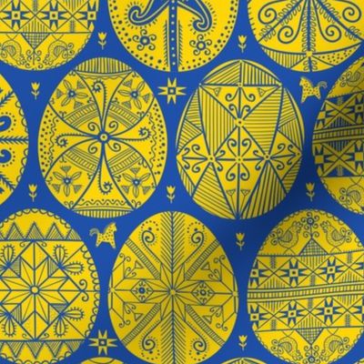 Ukrainian Easter Folk. Pysanky in blue and yellow