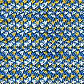 Simple flowers in blue, yellow, and white colors