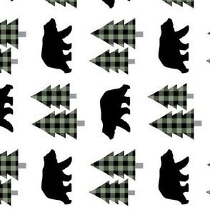 Bears and Trees (forest green / black plaid) rotated