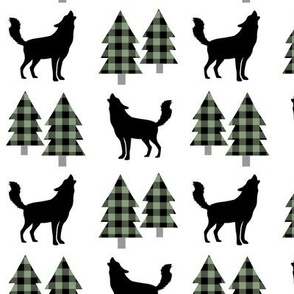 Wolves and Trees (forest green / black plaid)