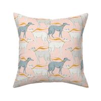 Cute Borzoi.  Dogs pattern. Canine print on peach