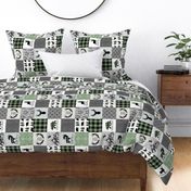 4 1/2" Woodland Animals Cheater Quilt Top – Forest Green / Black, Gray Patchwork Blanket, GL-BF, rotated