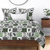 Woodland Animals Cheater Quilt Top – Forest Green / Black, Gray Patchwork Blanket, GL-BF, rotated