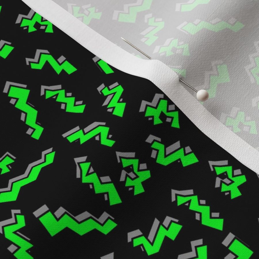 90s geometric neon green zig zags on black