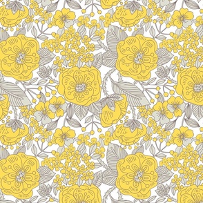 Botanical yellow floral pattern on white background