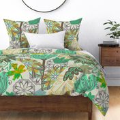 BOHO Floral for Lainsnow, mint, browns and soft mustard yellow, 48 inch