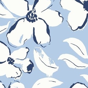 White Watercolor Florals on Light Blue