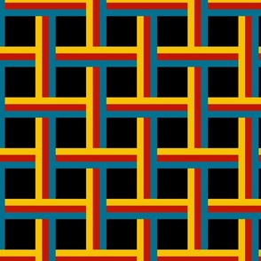 70s blue red yellow weave on black