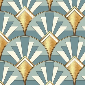 Art Deco Scallops in Blue and Gold (Large)