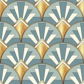 Art Deco Scallops in Blue and Gold (Medium)