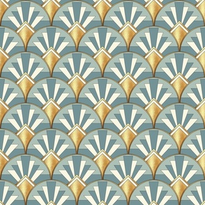 Art Deco Scallops in Blue and Gold (Small)