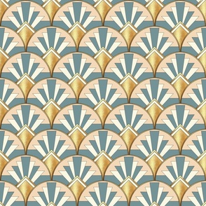 Art Deco Scallops in Pink, Teal and Gold (Small)