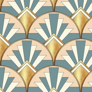 Art Deco Scallops in Pink, Teal and Gold (Large)