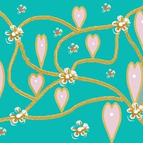 The Tiffany Aqua Blue Kitsch Kintsugi Hearts And Flowers Print - © 2022 Vanessa Peutherer