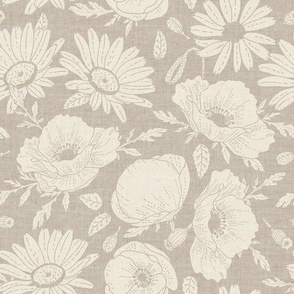 Poppies _ Daisies Dove Grey Linen