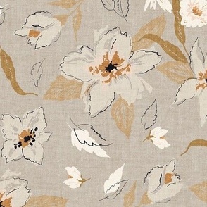 Freehand Florals Dove Grey Linen