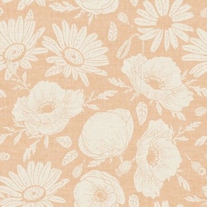 Poppies _ Daisies Coral Linen