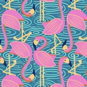 Pink Flamingos in water