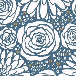 Roses and Chrysanthemums // Denim Blue and Marigold Yellow // Jumbo Floral