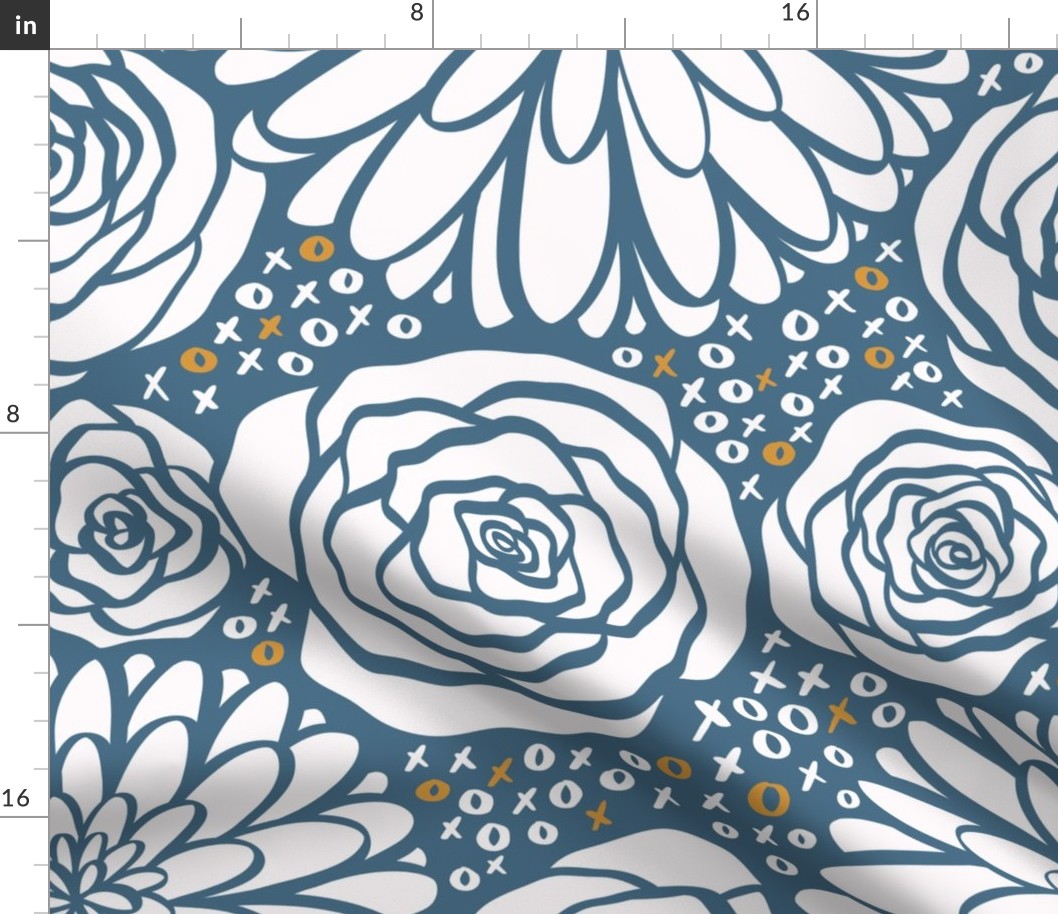 Roses and Chrysanthemums // Denim Blue and Marigold Yellow // Jumbo Floral