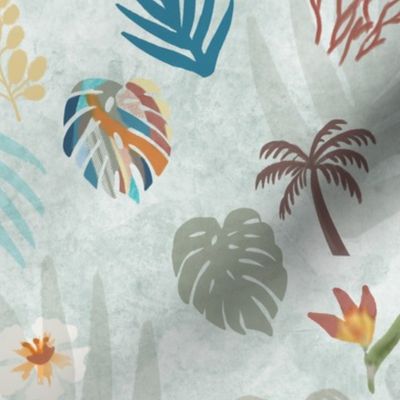 Beach, Tropical, Floral, Flowers, Watercolor,  Sage, Green, Beach, Blue, Palm Tree, Summer, JG Anchor Designs by Jenn Grey