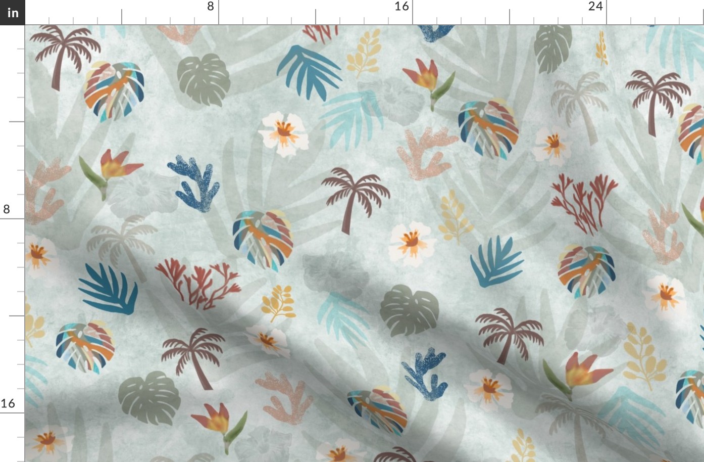 Beach, Tropical, Floral, Flowers, Watercolor,  Sage, Green, Beach, Blue, Palm Tree, Summer, JG Anchor Designs by Jenn Grey