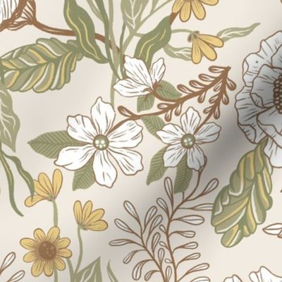 Sage Bohemian Floral with Coffee Tones