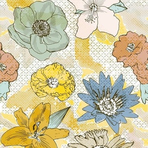 Cross Stitch inspired Boho Flowers with linework mini