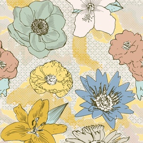 Cross Stitch inspired Boho Flowers with line drawings