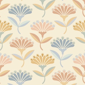 Art Deco Flowers I L size I 18" I Neutral palette